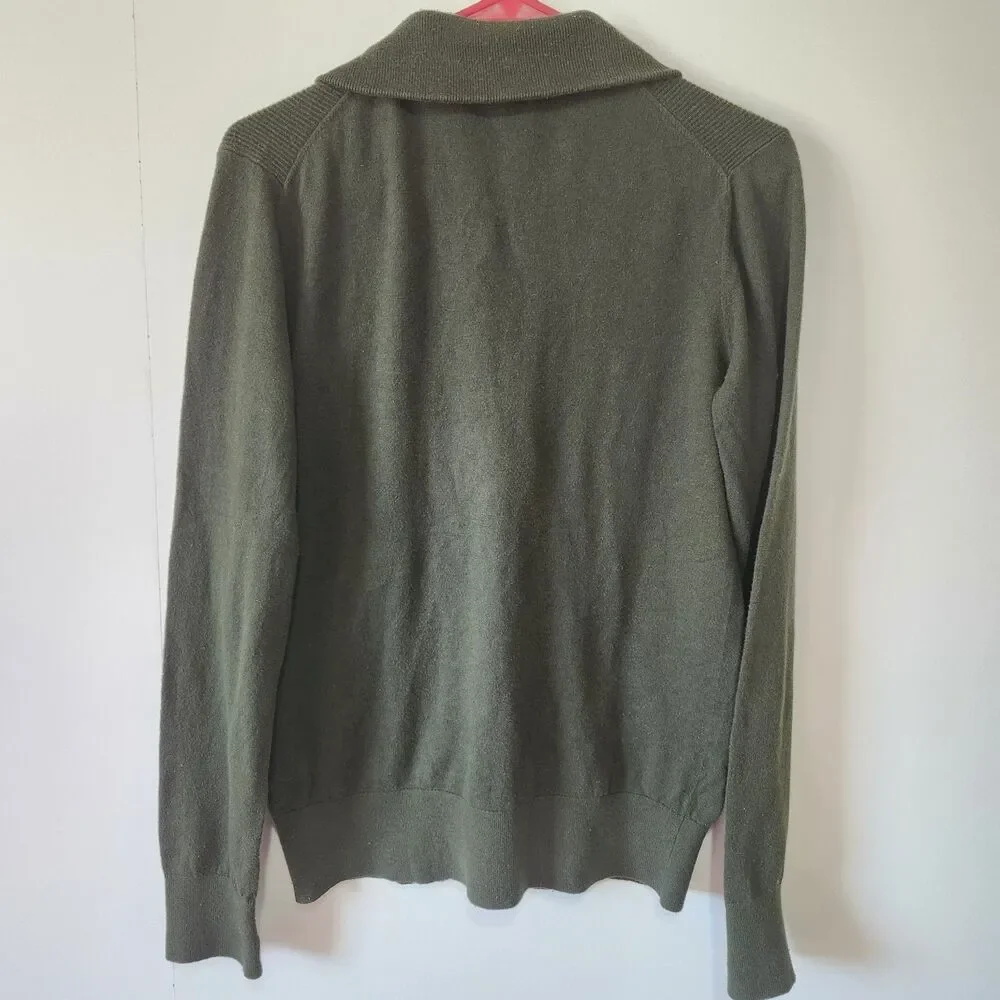 Banana Republic Mens Merino Blend Pullover Sweater Sage Green Snap Collar M Knit - Picture 5 of 10